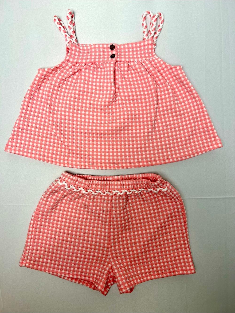 Kate Mack Girls Pink Gingham Two-Piece Tank + Shorts Set Size 5